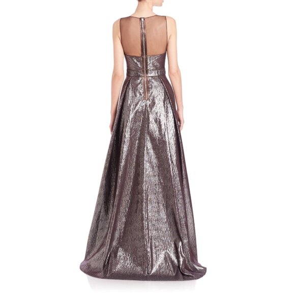 BADGLEY MISCHKA Textured Ball Gown in Metallic Mink sz 4 $990 from SAKS 5th AVE - Picture 7 of 15